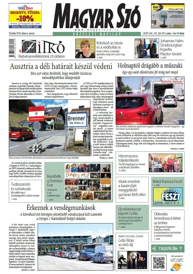 Magyar Szó, 75. évf. 2018. július 4. 152. sz. 1–16. oldal