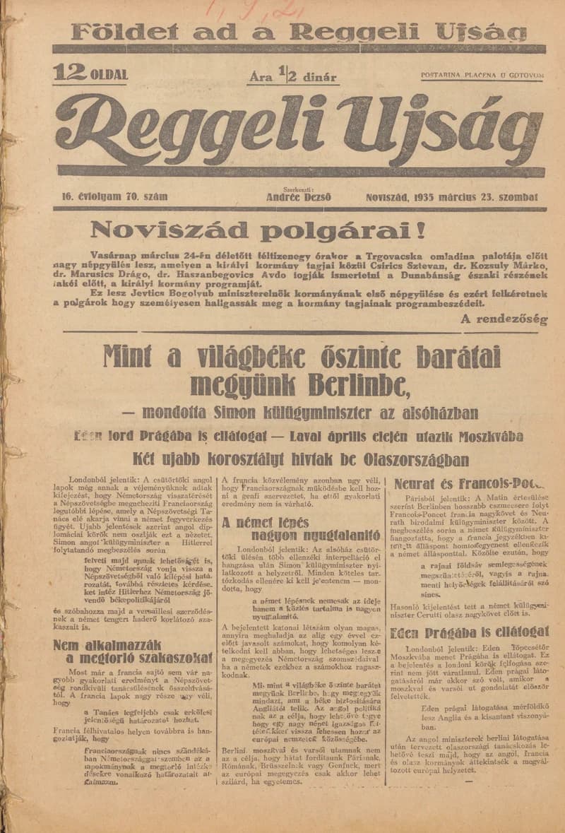 Reggeli Újság, 16. évf. 1935. március 23. 70. sz.