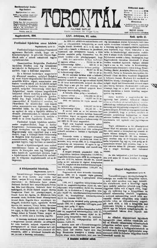 Torontál, 25. évf. 1896. április 21. 92. sz.