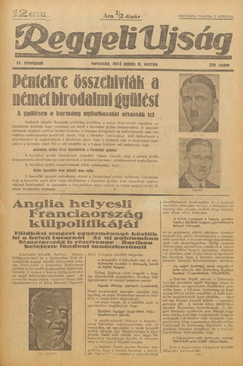Reggeli Újság, 15. évf. 1934. július 11. 159. sz.