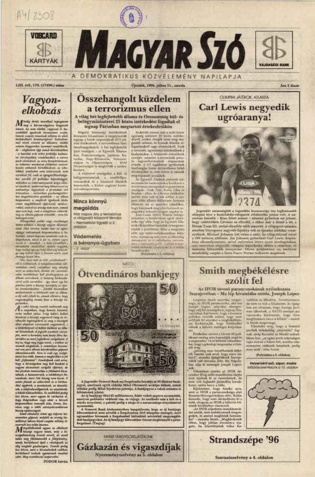 Magyar Szó, 53. évf. 1996. július 31. 179. sz. 1–16. oldal