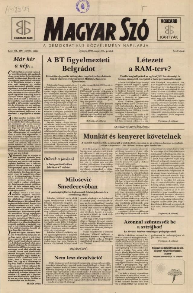 Magyar Szó, 53. évf. 1996. május 10. 109. sz. 1–16. oldal