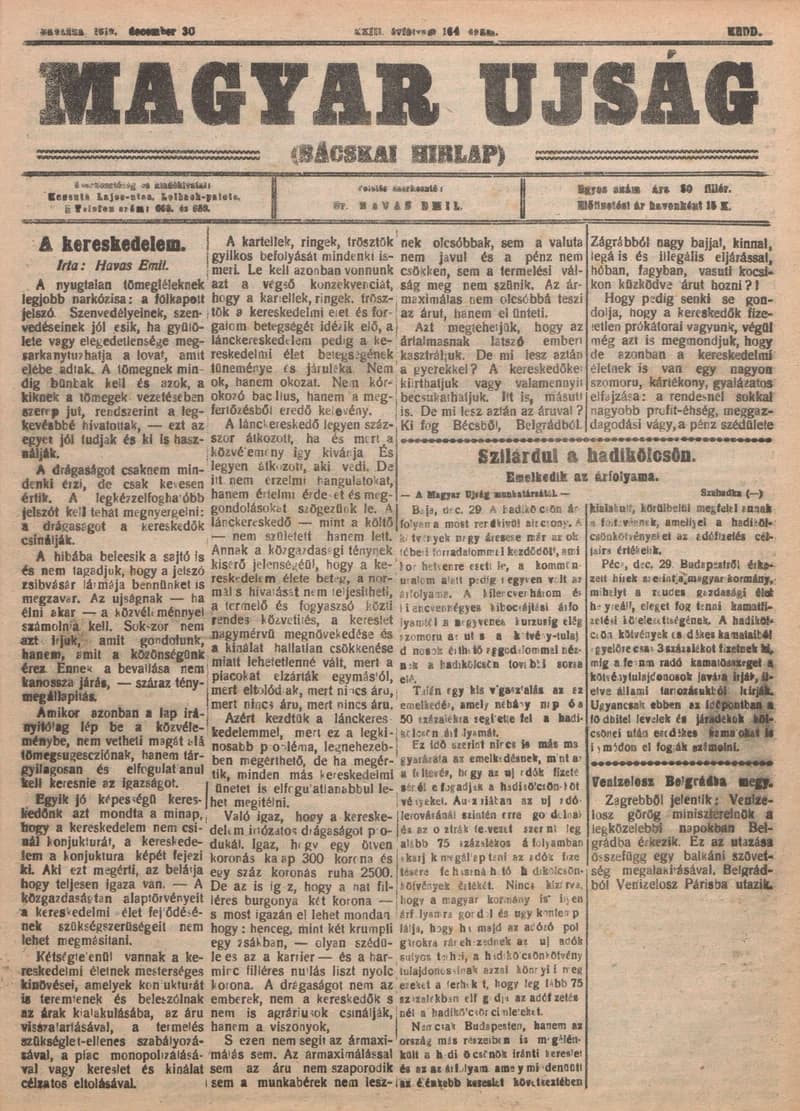 Bácskai Hirlap, 23. évf. 1919. december 30. 164. sz.