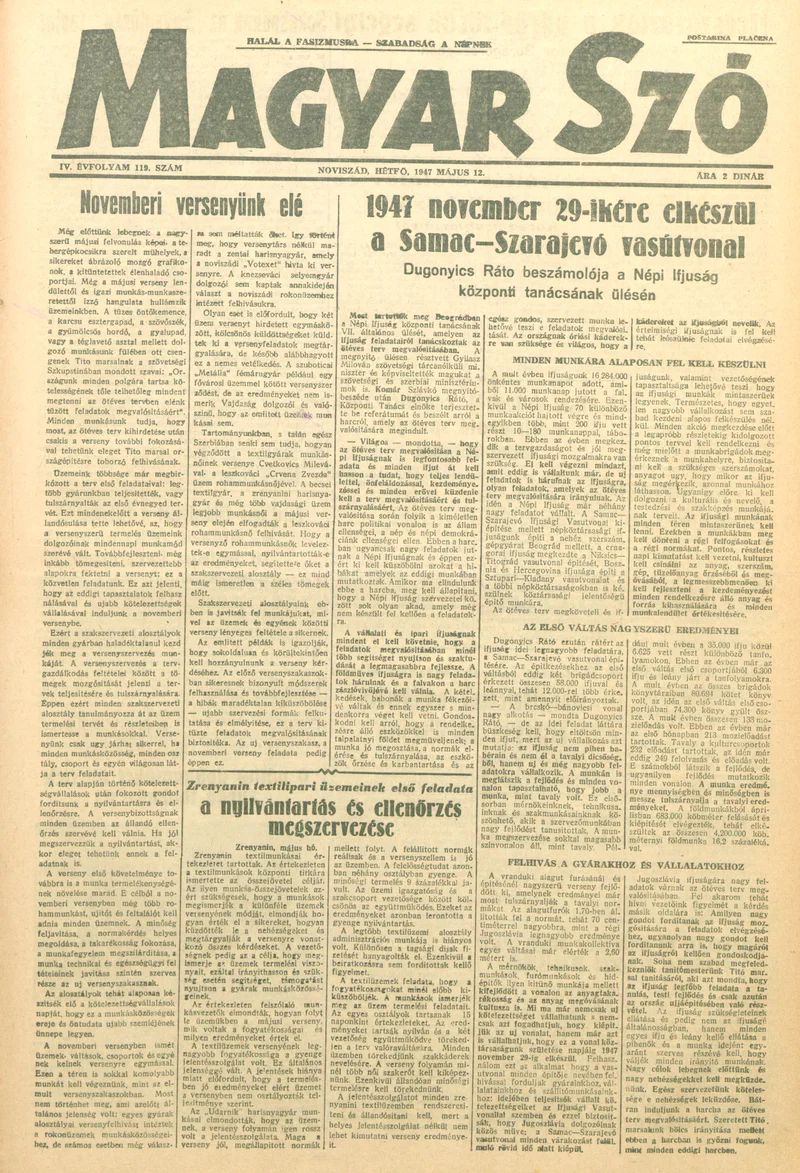 Magyar Szó, 4. évf. 1947. május 12. 119. sz. 1–4. oldal