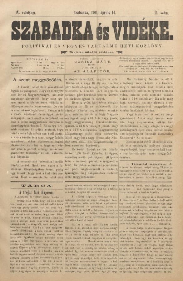 Szabadka és vidéke II, 9. évf. 1901. április 14. 16. sz.