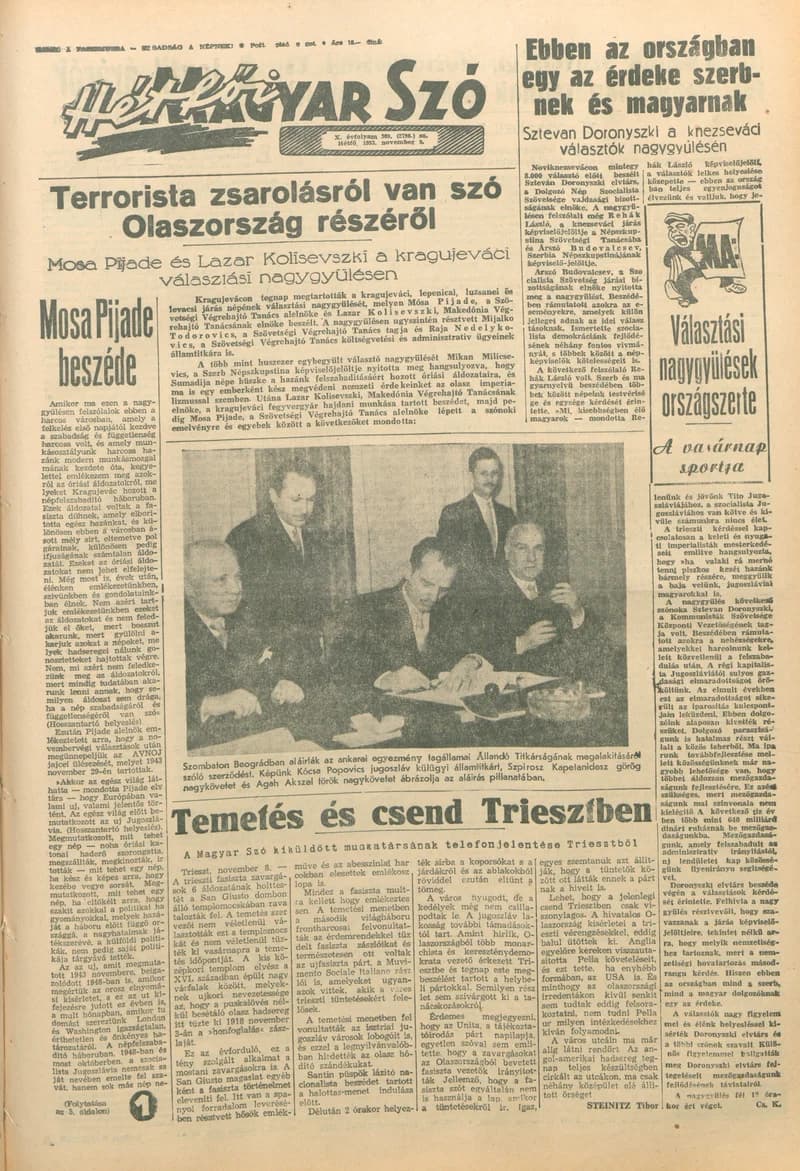 Magyar Szó, 10. évf. 1953. november 9. 309. sz. 1–8. oldal