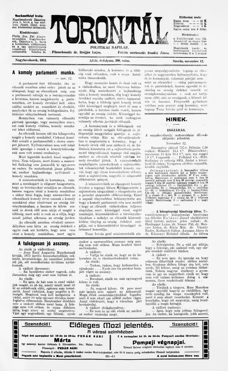 Torontál, 42. évf. 1913. november 12. 260. sz.