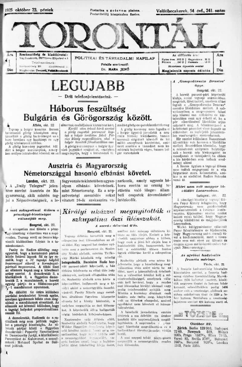 Torontál, 54. évf. 1925. október 23. 241. sz.