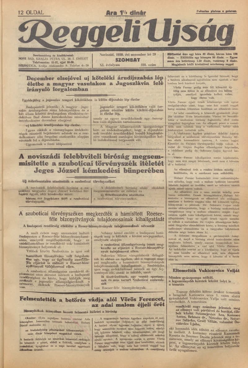 Reggeli Újság, 11. évf. 1930. november 29. 280. sz.