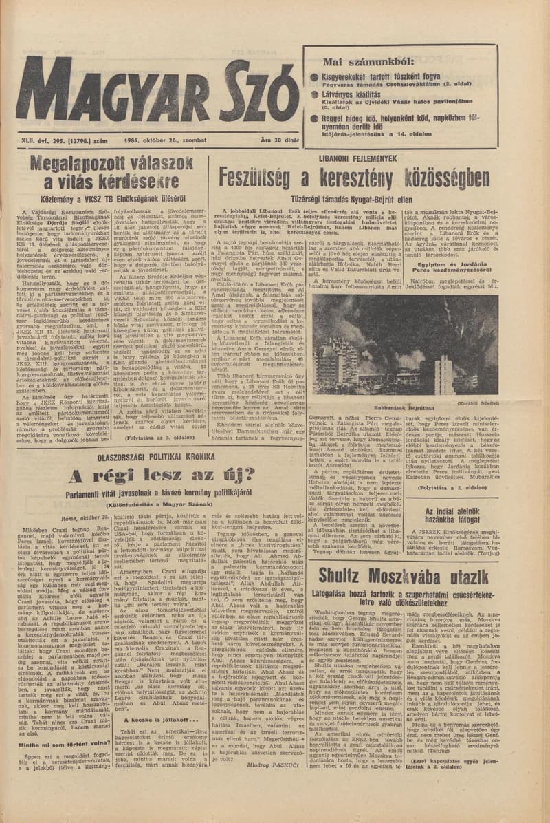 Magyar Szó, 42. évf. 1985. október 26. 295. sz. 1–28. oldal