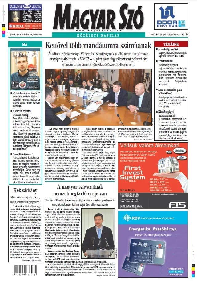 Magyar Szó, 69. évf. 2012. március 29. 72. sz. 1–20. oldal