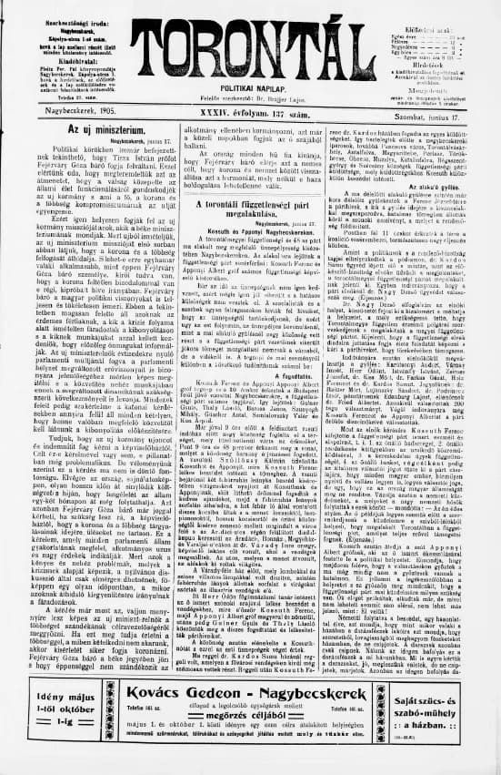 Torontál, 34. évf. 1905. június 17. 137. sz.