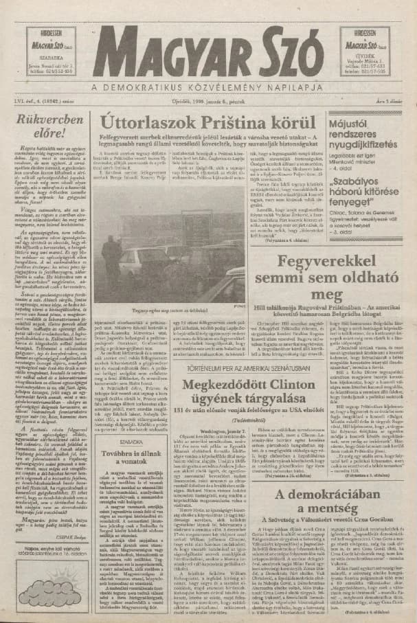 Magyar Szó, 56. évf. 1999. január 8. 4. sz. 1–16. oldal