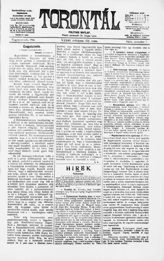 Torontál, 33. évf. 1904. november 7. 254. sz.