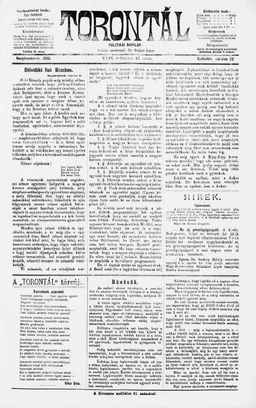 Torontál, 29. évf. 1900. március 22. 67. sz.