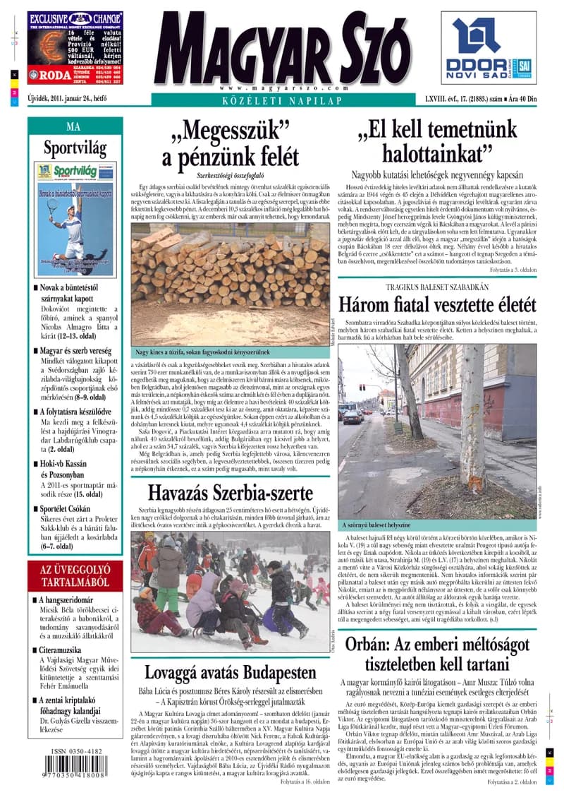 Magyar Szó, 68. évf. 2011. január 24. 17. sz. 1–16. oldal