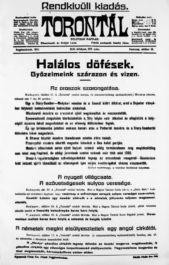 Torontál, 43. évf. 1914. október 18. 237. sz.