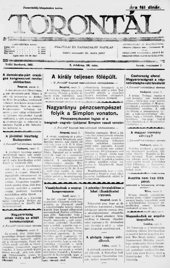 Torontál, 50. évf. 1921. szeptember 7. 195. sz.