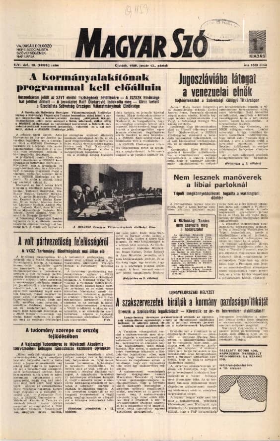 Magyar Szó, 46. évf. 1989. január 13. 10. sz. 1–24. oldal
