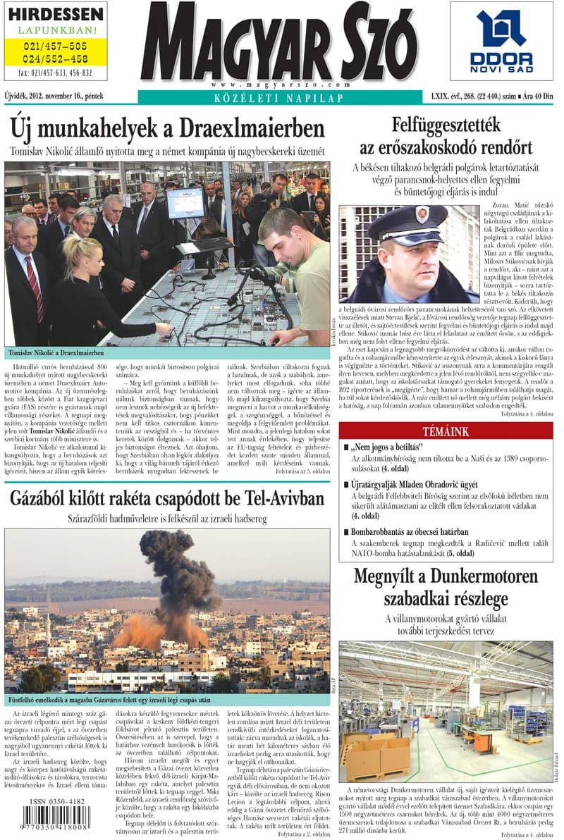 Magyar Szó, 69. évf. 2012. november 16. 268. sz. 1–20. oldal