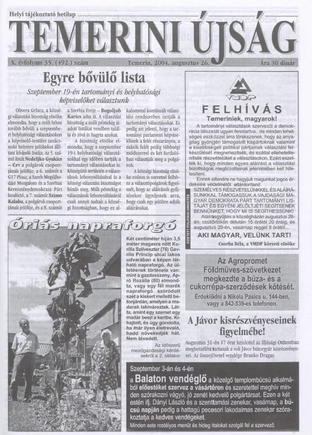 Temerini Újság, 10. évf. 2004. augusztus 26. 35. sz.
