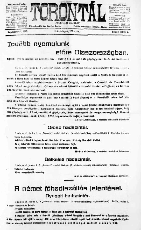 Torontál, 45. évf. 1916. június 2. 126. sz.