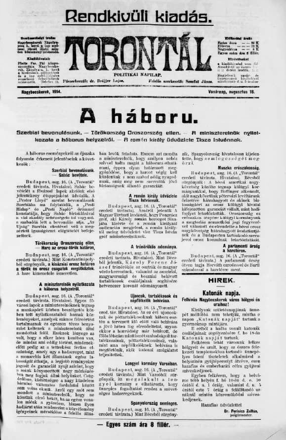 Torontál, 43. évf. 1914. augusztus 16. 184. sz.