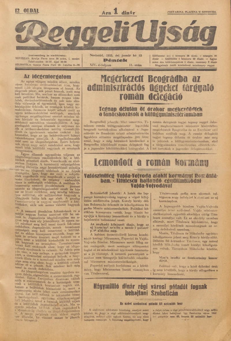 Reggeli Újság, 14. évf. 1933. január 13. 11. sz.