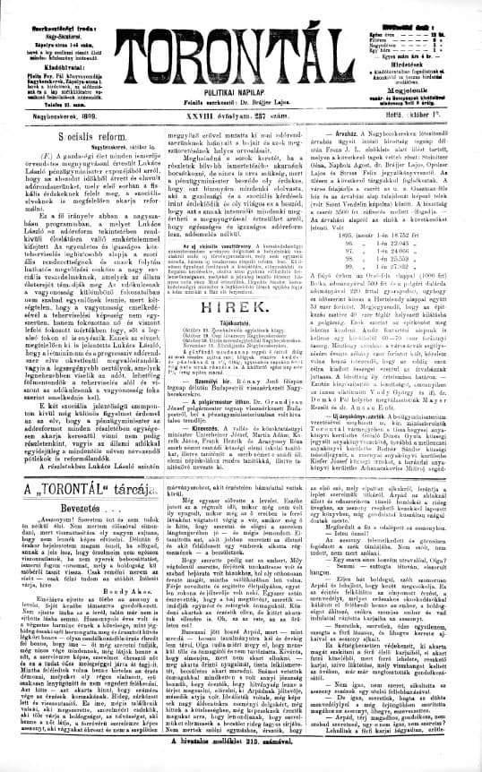 Torontál, 28. évf. 1899. október 16. 237. sz.