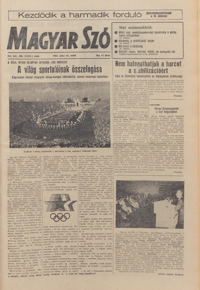 Magyar Szó, 41. évf. 1984. július 30. 208. sz. 1–8. oldal