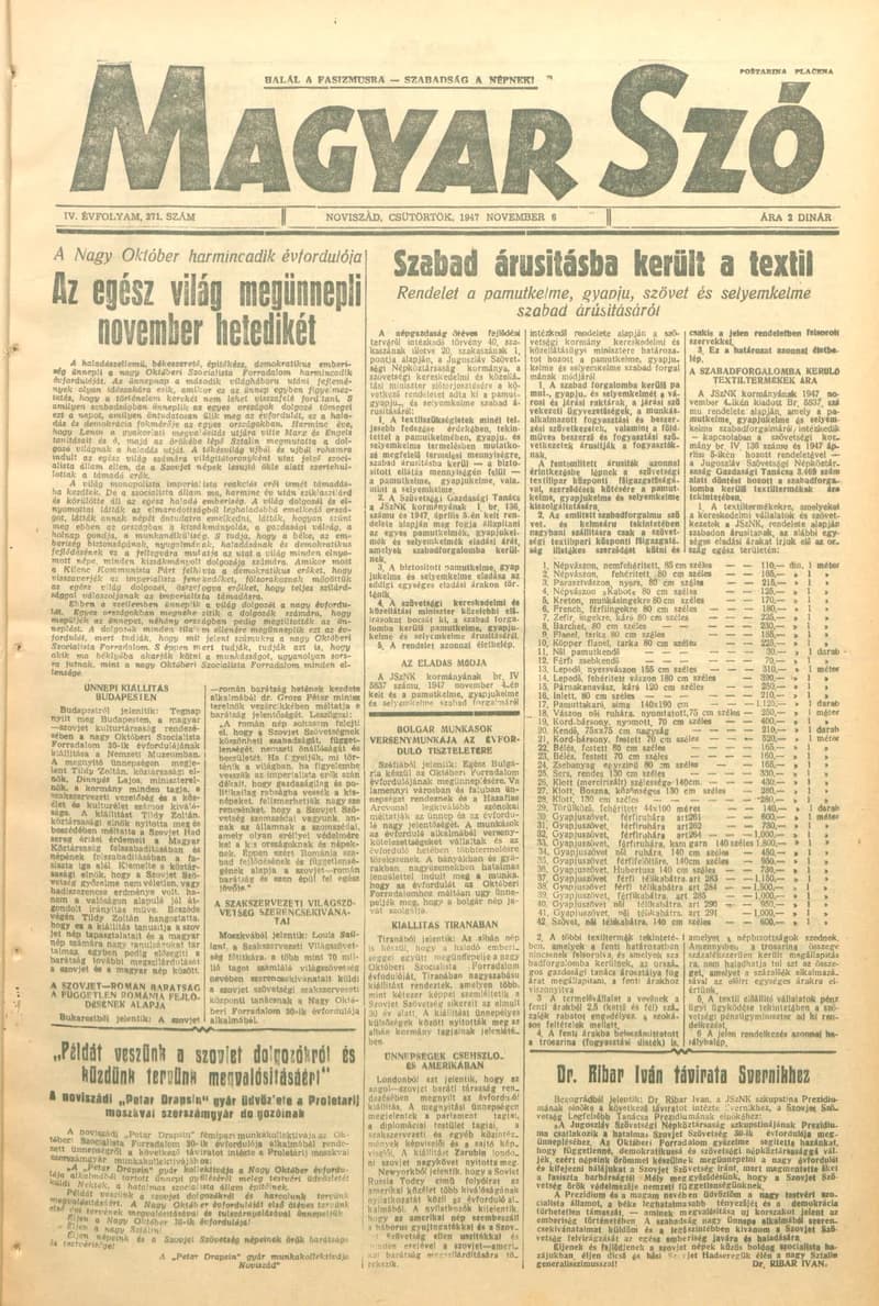 Magyar Szó, 4. évf. 1947. november 6. 271. sz. 1–6. oldal
