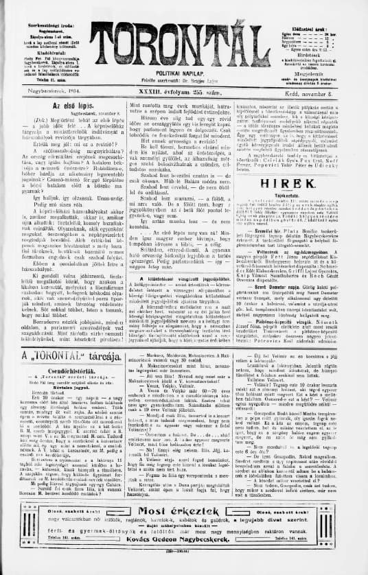 Torontál, 33. évf. 1904. november 8. 255. sz.