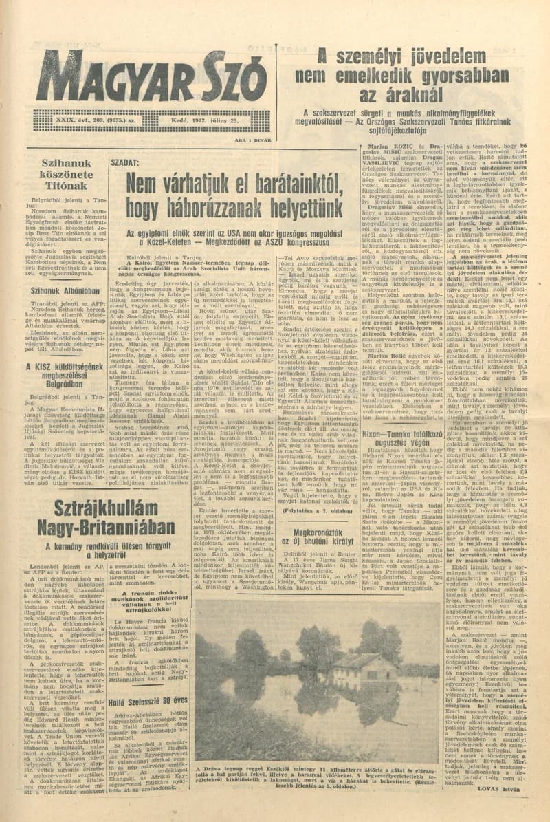 Magyar Szó, 29. évf. 1972. július 25. 203. sz. 1–16. oldal