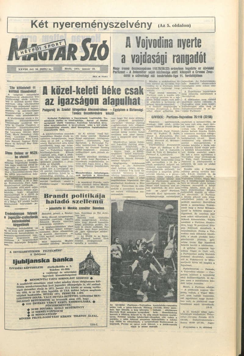 Magyar Szó, 28. évf. 1971. január 18. 16. sz. 1–14. oldal