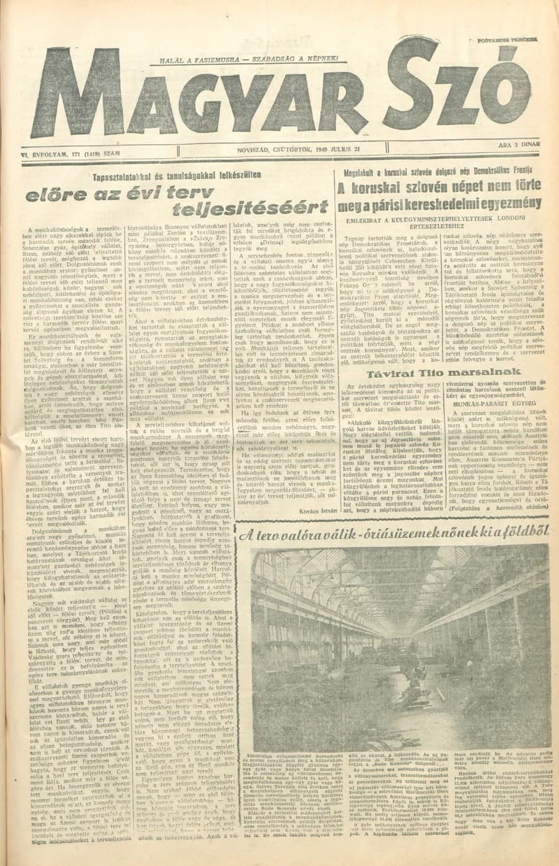 Magyar Szó, 6. évf. 1949. július 21. 171. sz. 1–4. oldal