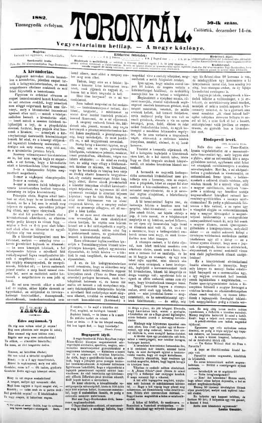 Torontál, 11. évf. 1882. december 14. 50. sz.