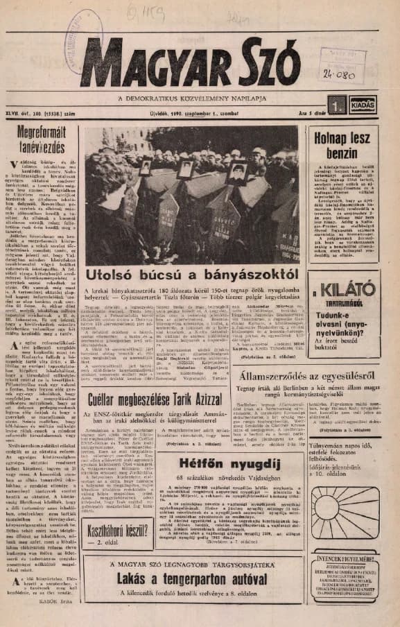 Magyar Szó, 47. évf. 1990. szeptember 1. 240. sz. 1–20. oldal