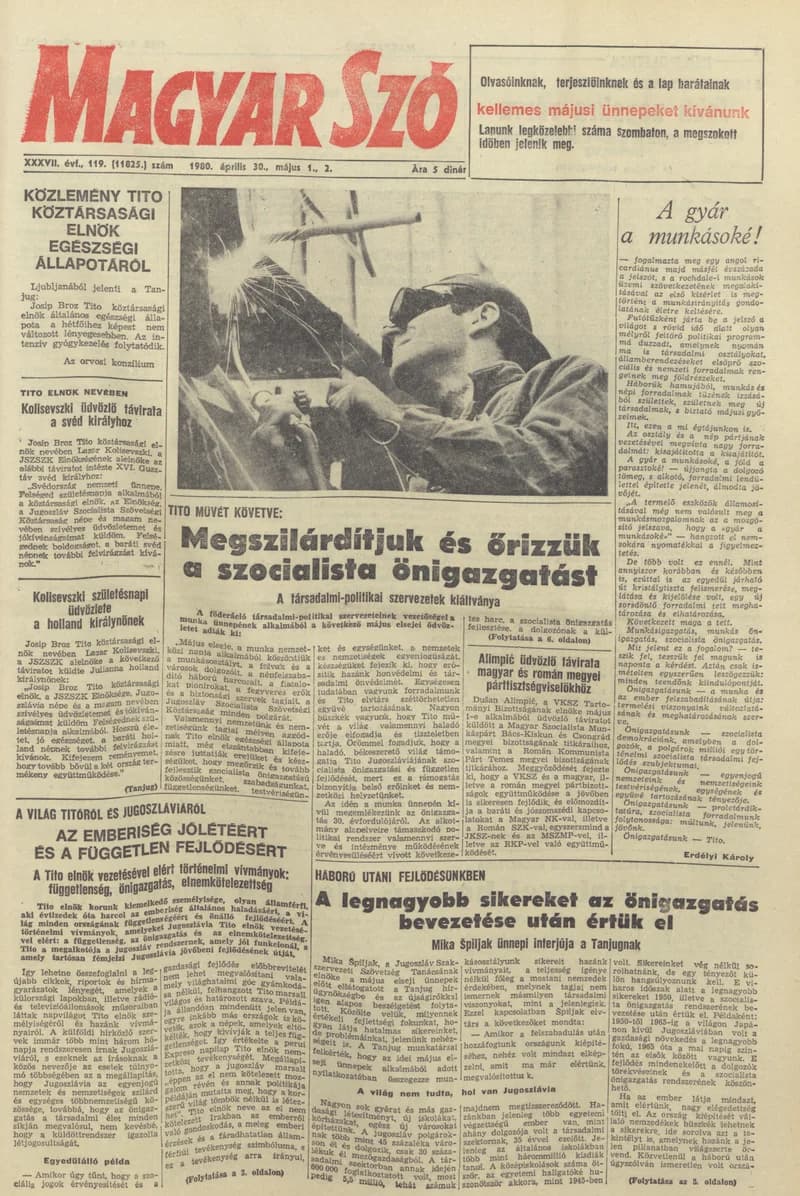 Magyar Szó, 37. évf. 1980. április 30. – május 2. 119. sz. 1–28. oldal