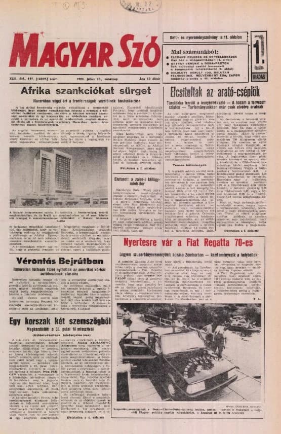 Magyar Szó, 43. évf. 1986. július 20. 197. sz. 1–28. oldal