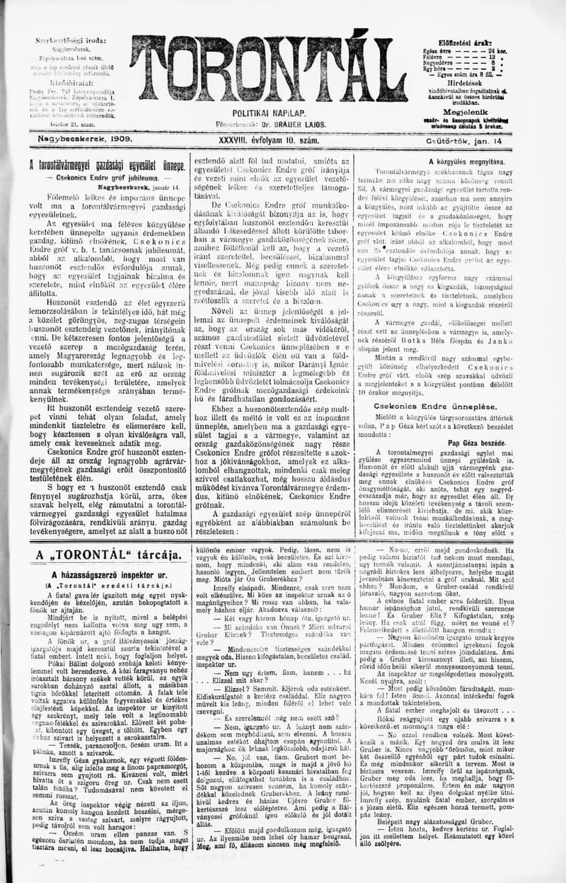 Torontál, 38. évf. 1909. január 14. 10. sz.