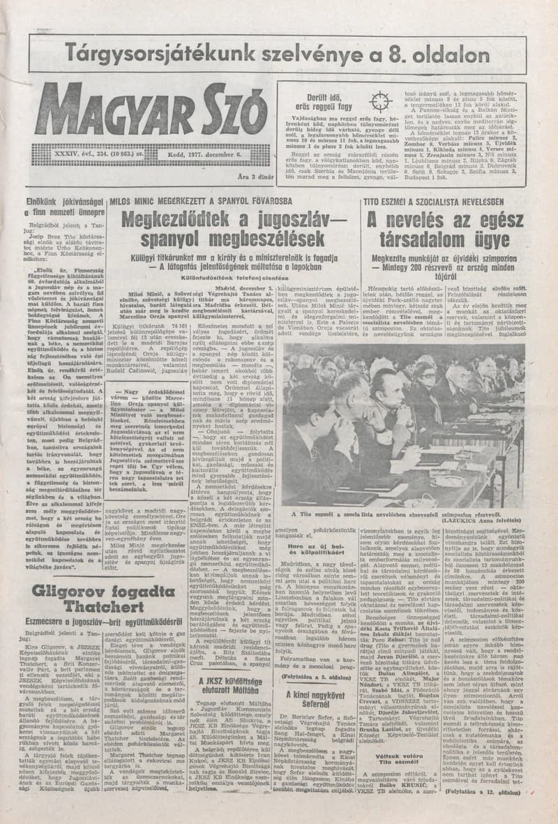 Magyar Szó, 34. évf. 1977. december 6. 334. sz.