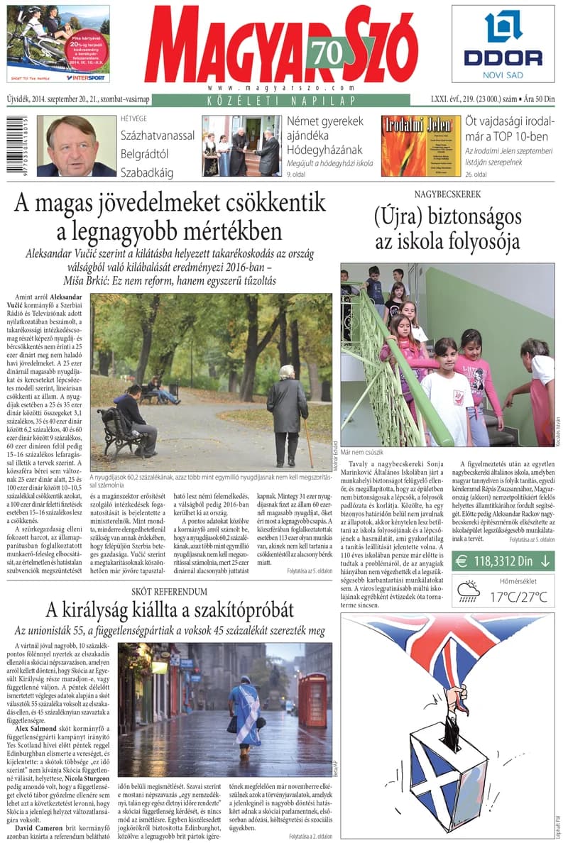 Magyar Szó, 71. évf. 2014. szeptember 20. – 21. 219. sz. 1–32. oldal