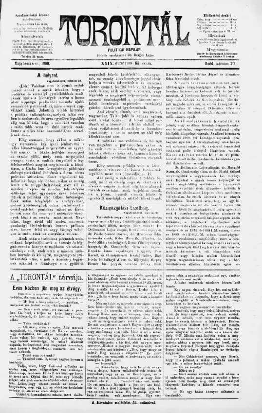 Torontál, 29. évf. 1900. március 20. 65. sz.