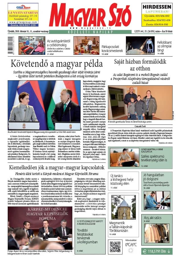 Magyar Szó, 75. évf. 2018. február 10. – 11. 33. sz. 1–42. oldal