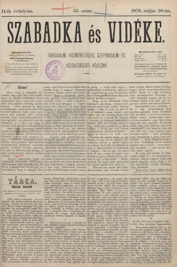 Szabadka és vidéke, 2. évf. 1878. május 30. 35. sz.