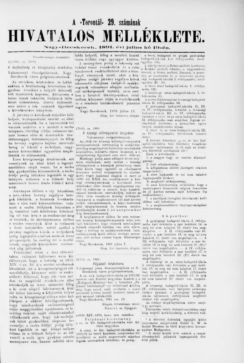 A Totontál  hivatalos melléklete, 4. évf. 1891. július 19. 29. sz.