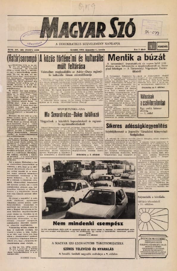 Magyar Szó, 47. évf. 1990. augusztus 1. 209. sz. 1–16. oldal
