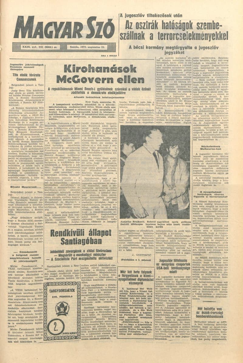 Magyar Szó, 29. évf. 1972. augusztus 23. 232. sz. 1–20. oldal