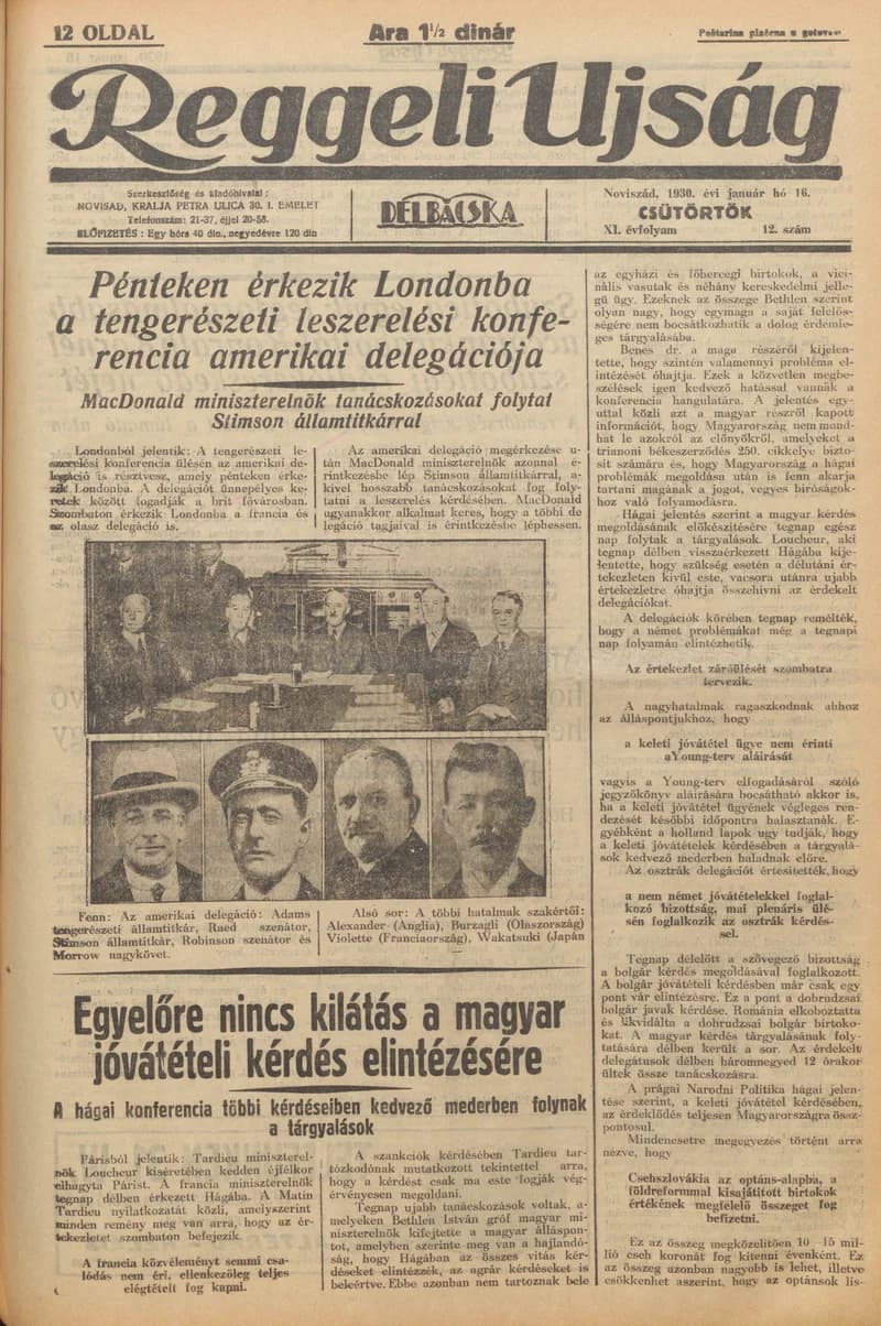 Reggeli Újság, 11. évf. 1930. január 16. 12. sz.