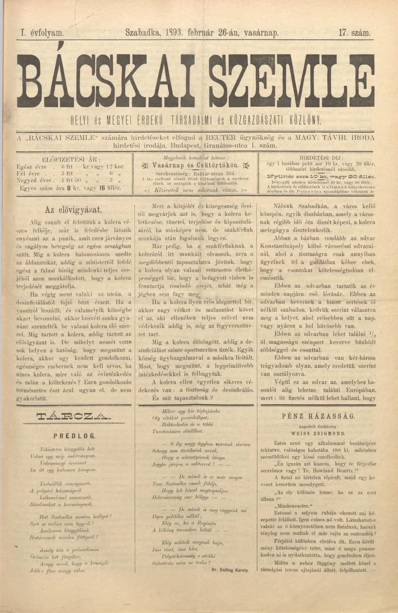 Bácskai Szemle, 1. évf. 1893. február 26. 17. sz.